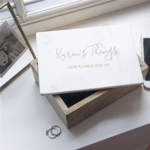 Wooden box with marble lid personalised 1
