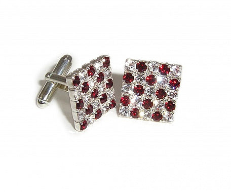 Cufflinks Swarovski™ Crystal Ruby & Clear Square Style